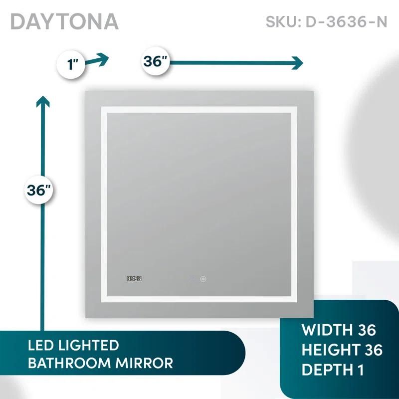 AQUADOM AQUADOM Daytona 40" W x 36" H x 1" D, LED Wall-Mount Mirror for Bathroom with 3 Color Temperature Light, Touch Control, Dimmer and Defogger, Digital Clock