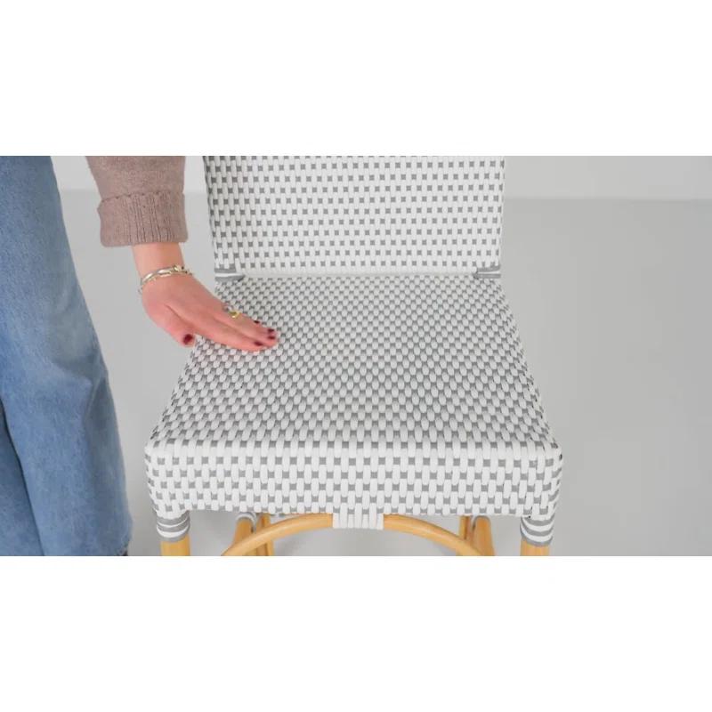 White and Navy Dot Rattan Low Back Counter Stool