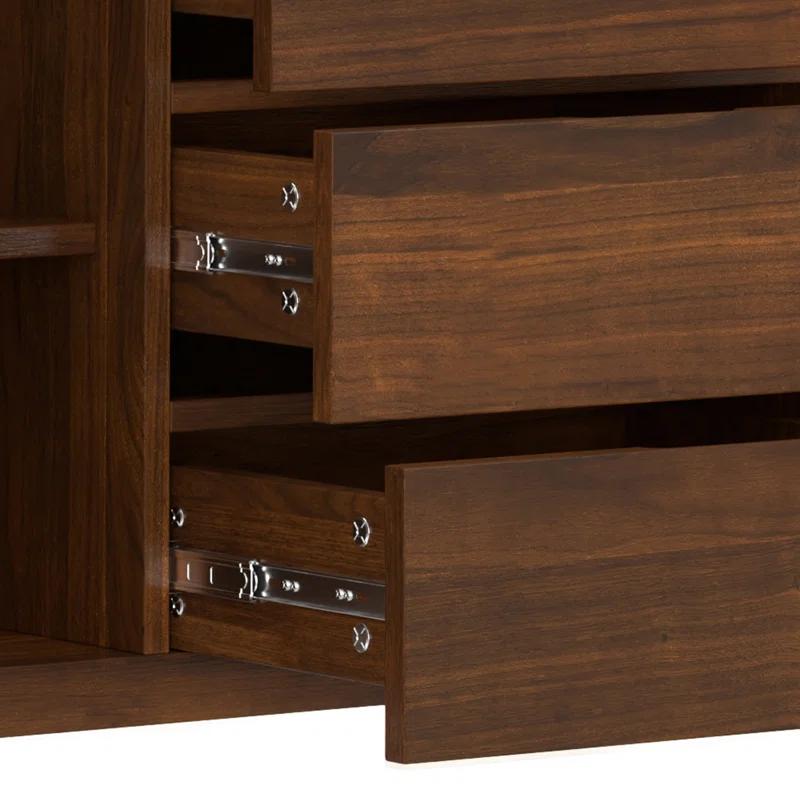 Simpli Home Lowry 60"W Solid Wood Modern Industrial 2-Door Sideboard Buffet with 3 Center Drawers