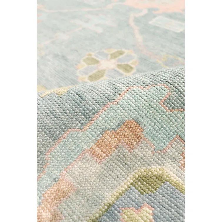 Pasargad Oushak Hand-Knotted Wool Light Blue/Orange Area Rug