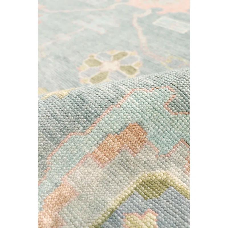 Pasargad Oushak Hand-Knotted Wool Light Blue/Orange Area Rug