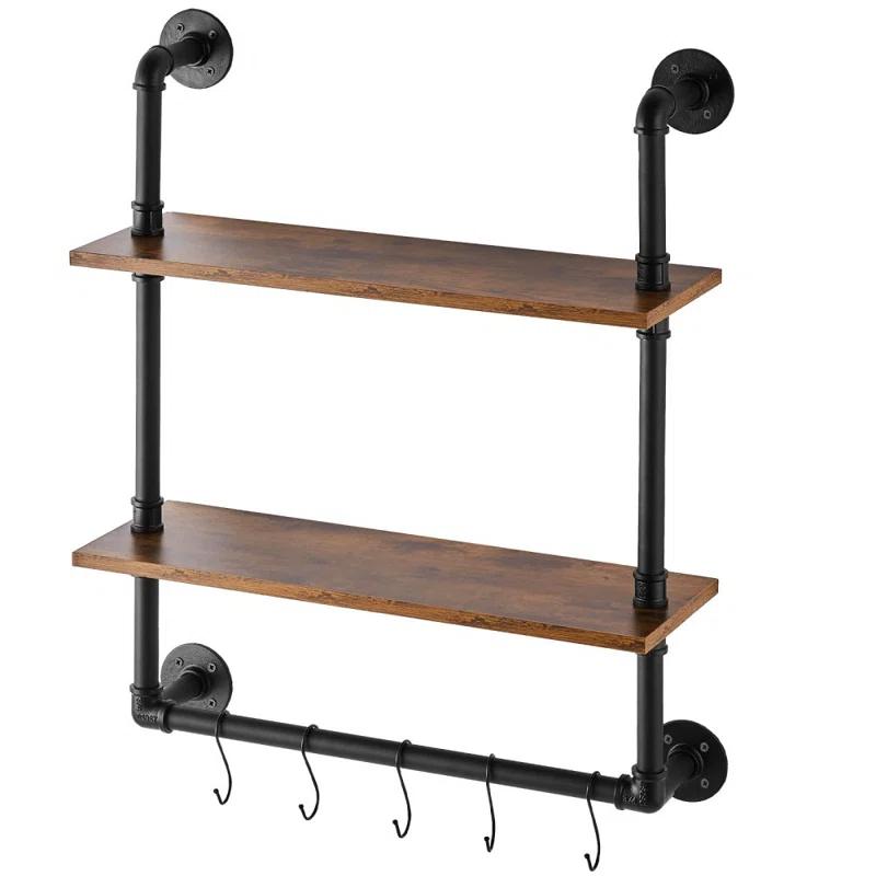 Williston Forge Industrial Pipe Shelf 2 Tier 24x7.87in Wall-Mount for Kitchen Bedroom