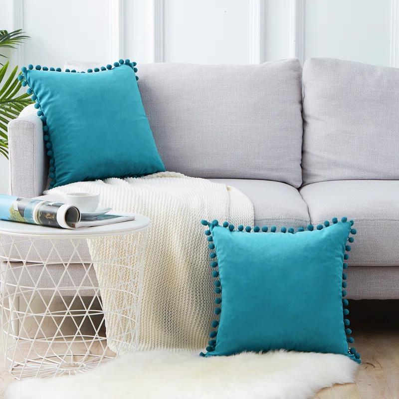 Deconovo Deconovo Pom-poms Velvet Reversible Pillow Cover (Set of 2)