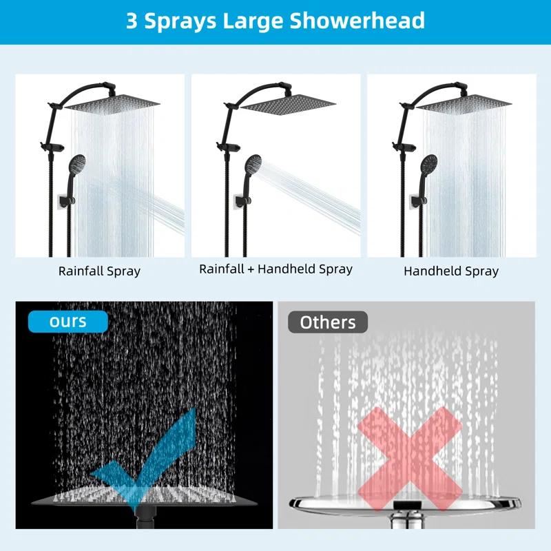 All Metal 12 Inch High-Pressure Rainfall Shower Head with Handheld Sprayer