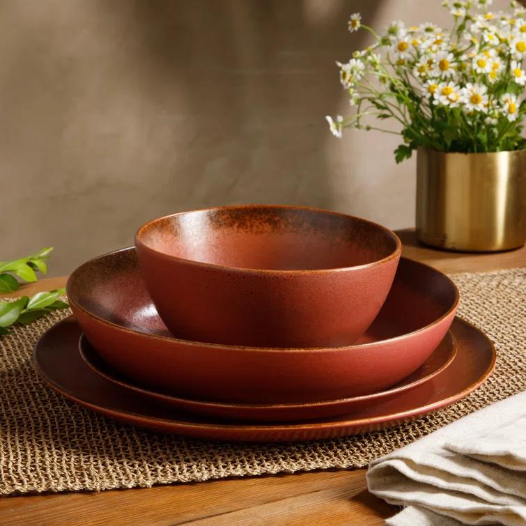 bloomhouse Palermo Sun 16 Piece Stoneware Reactive Glaze Plates and Bowls Dinnerware Set