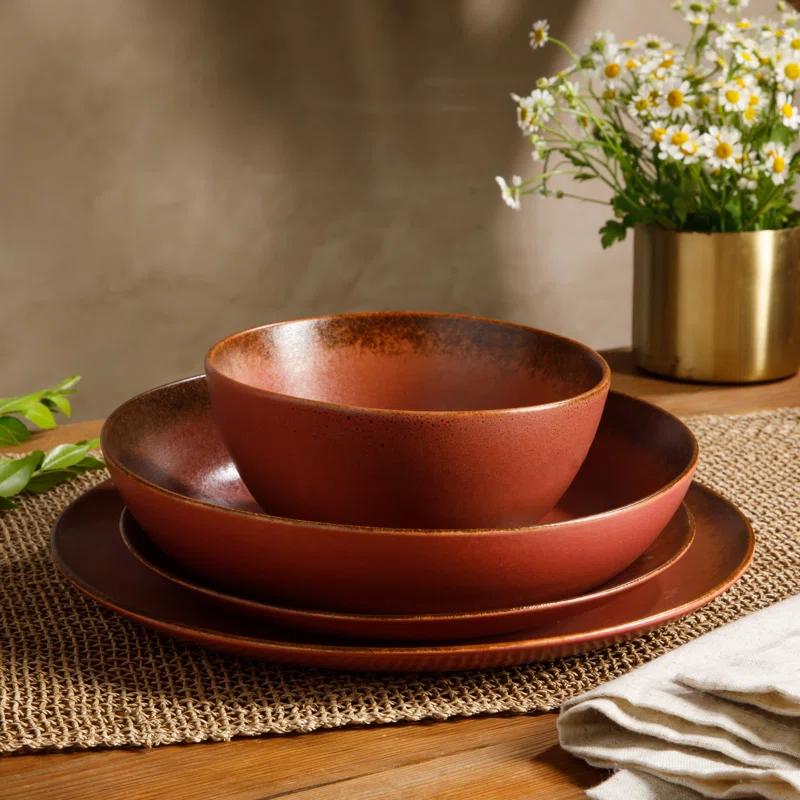 bloomhouse Palermo Sun 16 Piece Stoneware Reactive Glaze Plates and Bowls Dinnerware Set