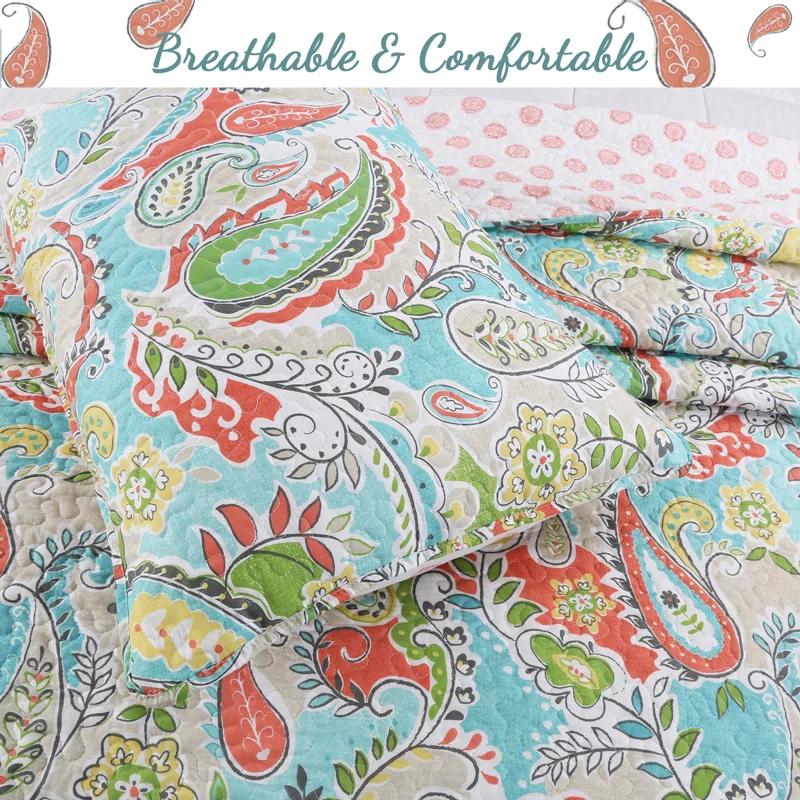 Cozy Line Home Fashion Candy Teal Paisley Quilt Set