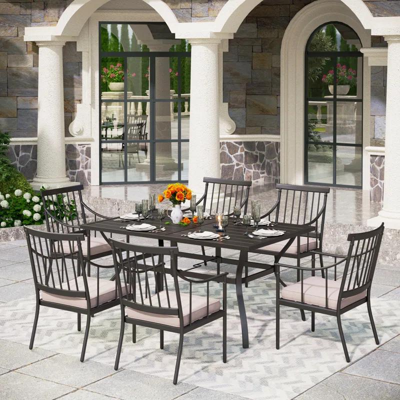 Lark Manor™ Argyri 6 - Person Metal Patio Dining Set with Rectangular Table , Cushions Included