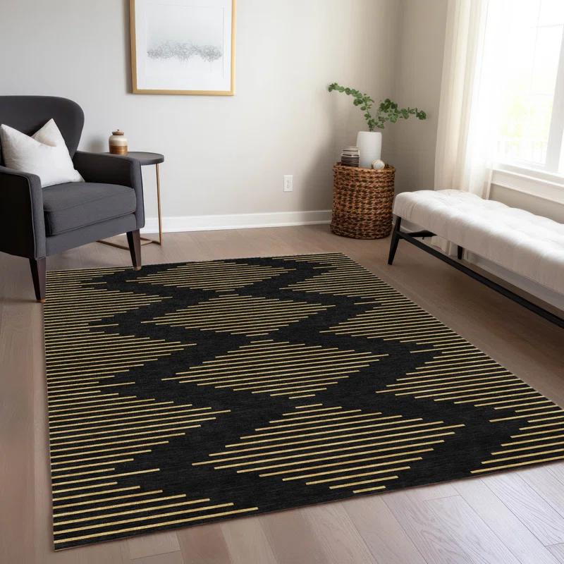 Machine Washable Indoor/Outdoor Chayden ACN1017 Black Rug