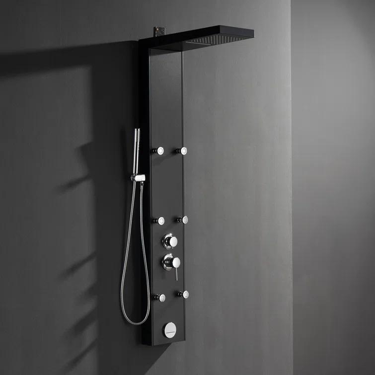 Greenspring 6-Jet Rainfall Shower Panel System With Spa Jets Rainfall Waterfall Shower Head And Shower Wand Marble Finish In Black GSP42D