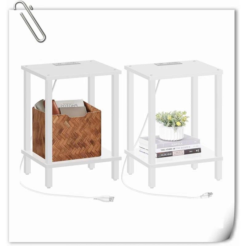 End Table With Charging Station, Side Table With USB Ports And Outlets, Nightstand, 2-Tier Storage Shelf, Sofa Table For Small Space, 1 Package(2PCS)