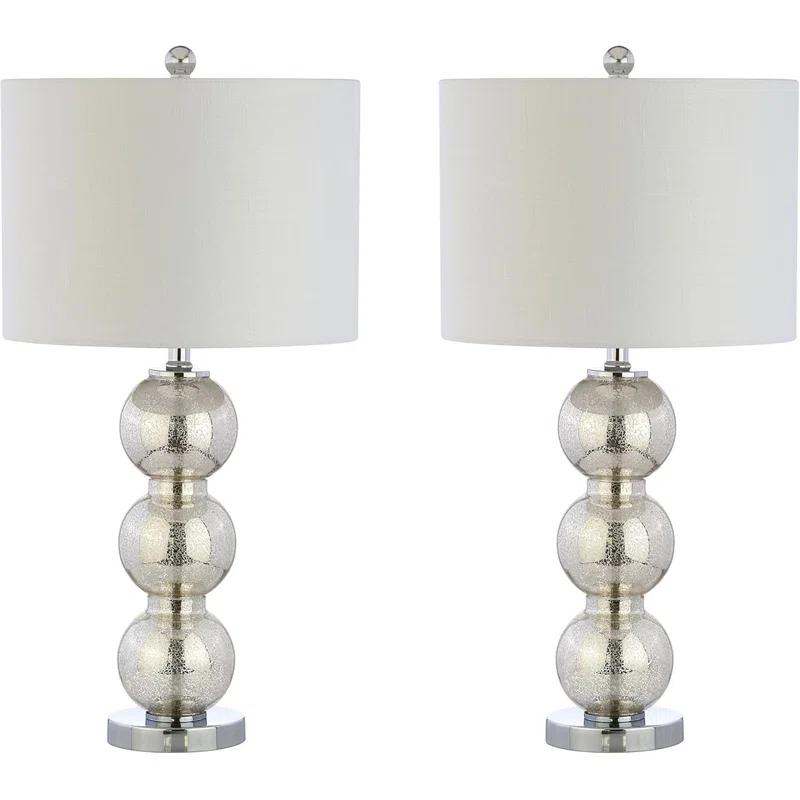 Rosdorf Park Led Table Lamps Set Of 2 - Contemporary Triple Glass Sphere Design, Mercury Silver/Chrome Finish
