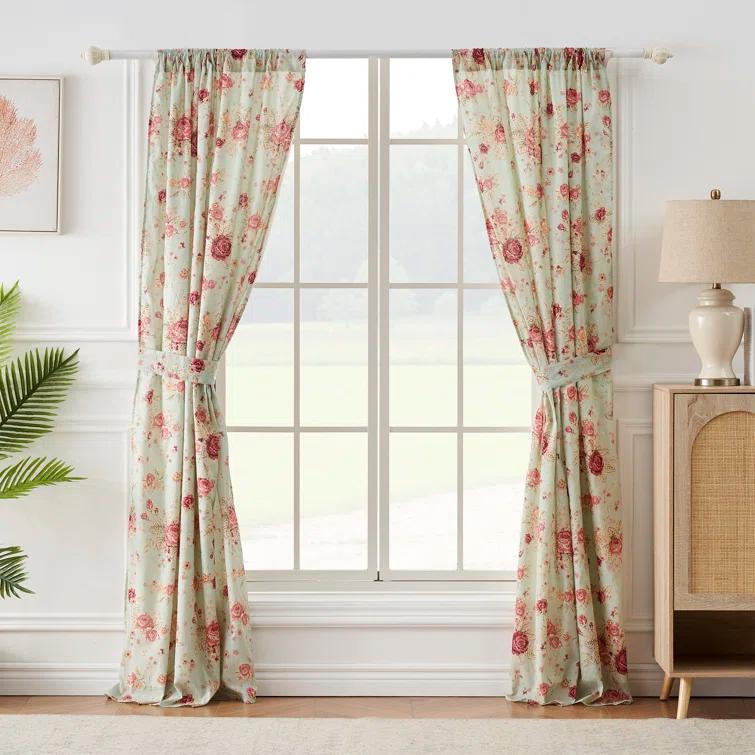 Antique Rose Nature/Floral Sheer Rod Pocket Curtain Panels (Set of 2)
