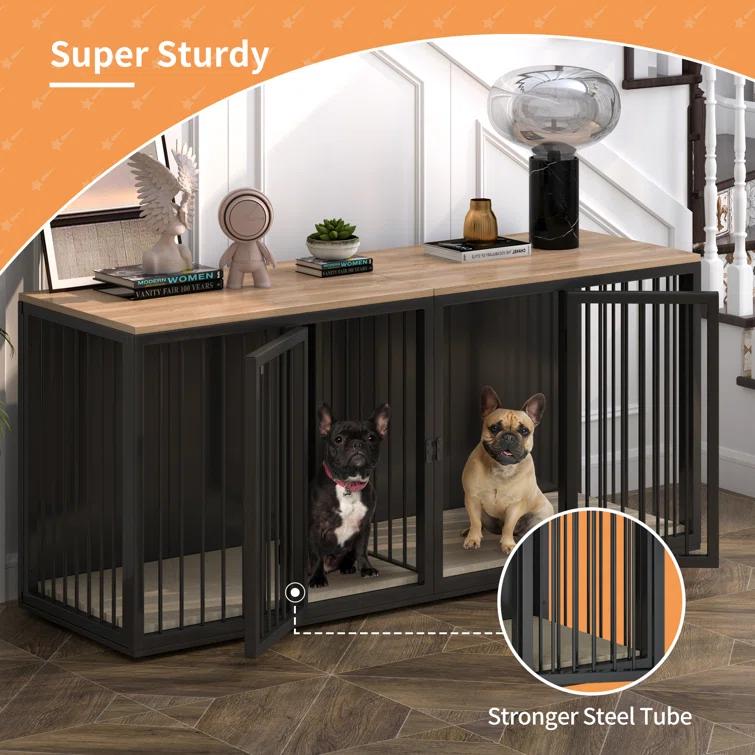 Tucker Murphy Pet™ Large Dog Crate Furniture for 2 Dogs, 71.6'' Steel Frame Dog Crate with Double Doors, Heavy Sturdy Dog Kennel