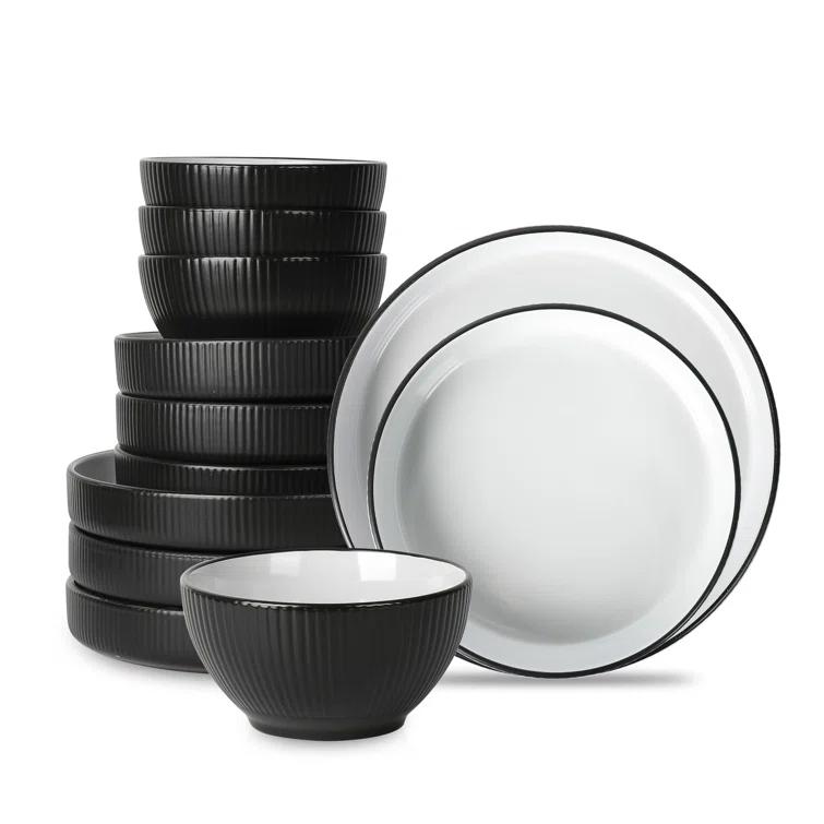 Christian Siriano Christian Siriano Larosso 12-Piece Dinnerware Set with Dinner Bowls and Pasta Bowls, Stoneware