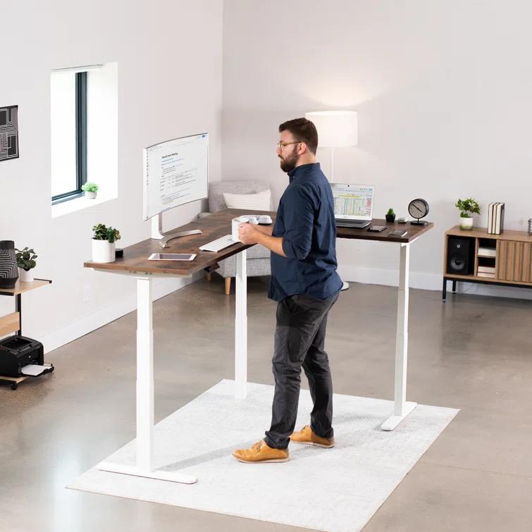Vivo VIVO White Electric Motor Height Adjustable Corner 3 Leg Standing Desk Frame (Frame Only)