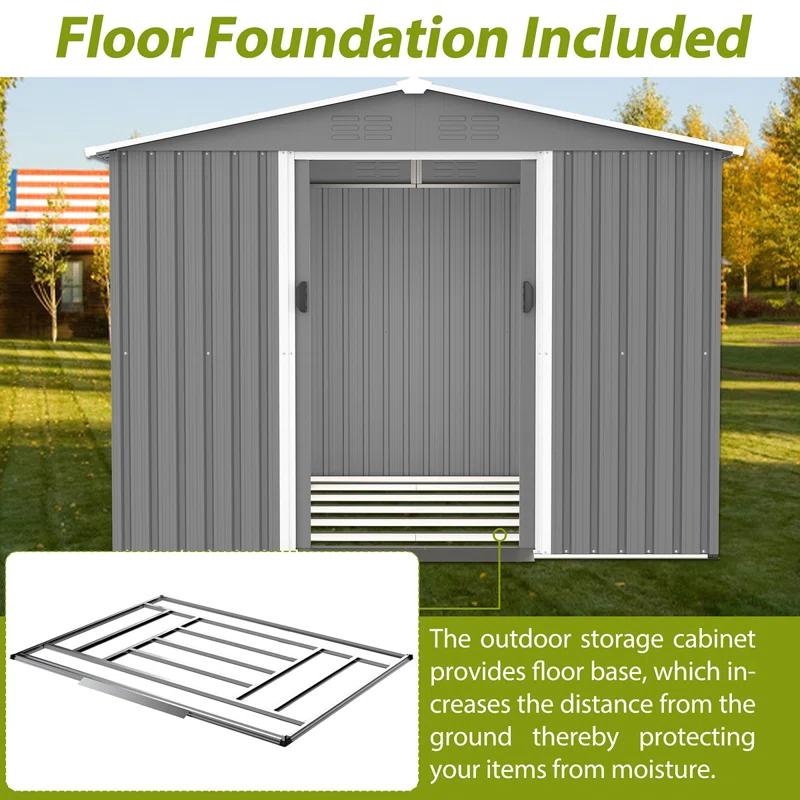 8X6 FT Outdoor Tool Storage Shed With Metal Foundation & Lockable Doors,  All Weather Metal Sheds