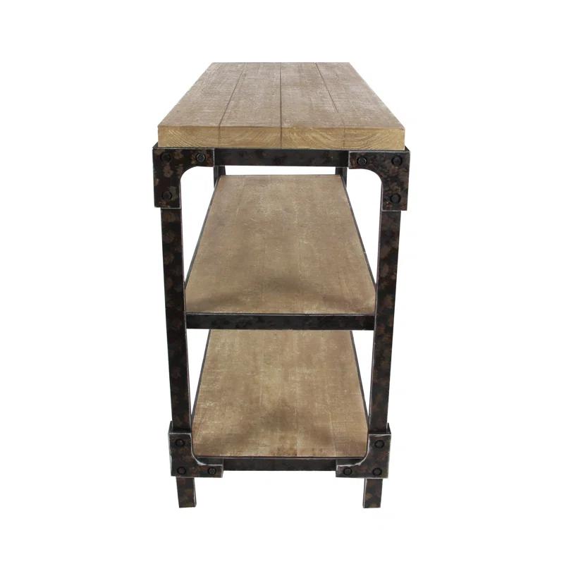 Wood 2 Shelves Brown Console Table