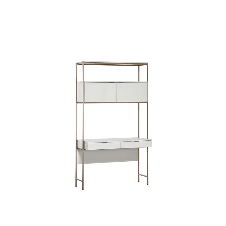 Ambrose Cream Oak and Champagne Gold Modular Wall Desk with Drawers