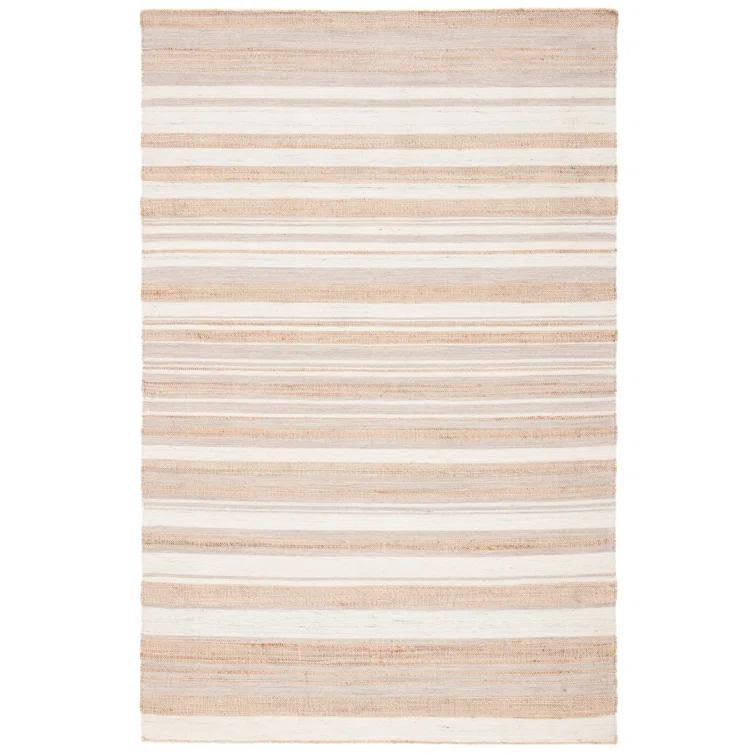 Highland Dunes Grice Hand Woven Jute/Wool Striped Rug in Natural/Ivory