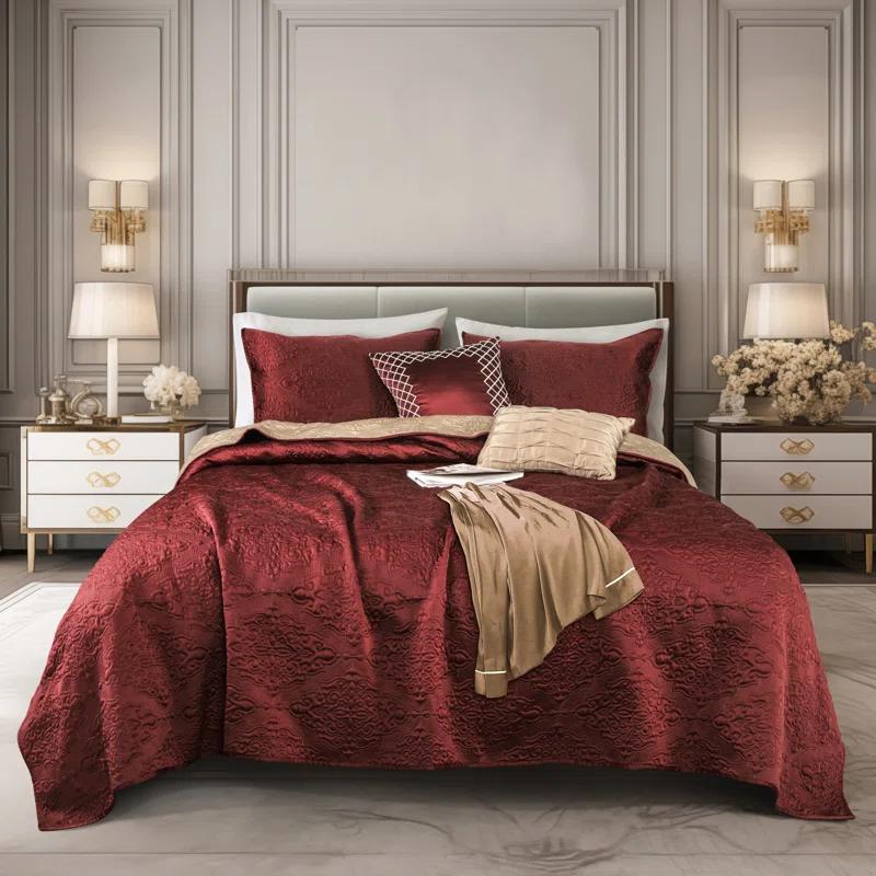 Wonderful Textile Satin Quilt Set Cooling 5-Piece Bedding Set