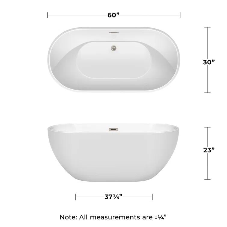 Wyndham Collection Brooklyn 60'' x 30'' Freestanding Soaking Acrylic Bathtub WCOBT200060BNTRIM
