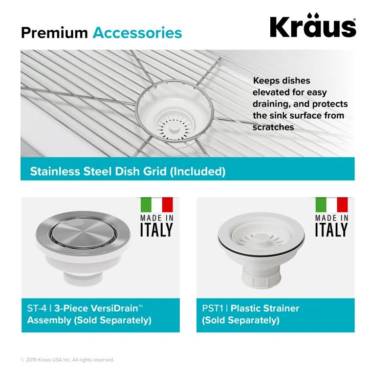 KRAUS Turino™ Reversible 33-inch L Fireclay Farmhouse Flat Apron Front Single Bowl Kitchen Sink with Bottom Grid