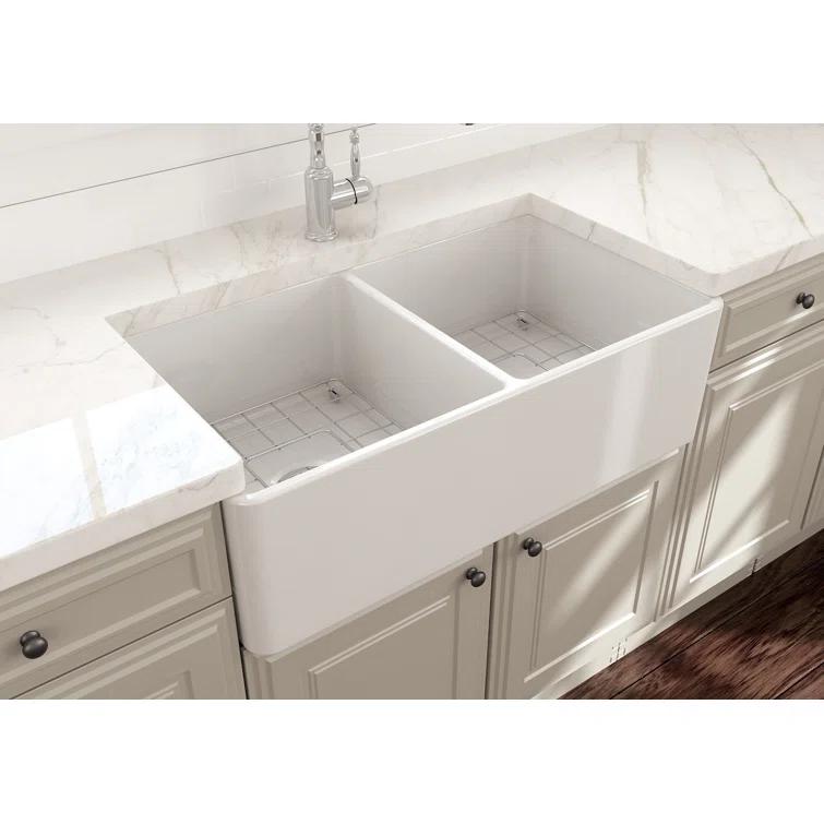 33'' L Farmhouse / Apron Double Bowl Fireclay Kitchen Sink