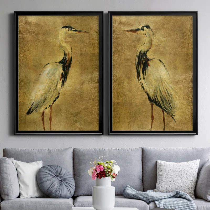 Beachcrest Home™ " Gold Crane At Dusk I " 2 - Pieces Painting Print