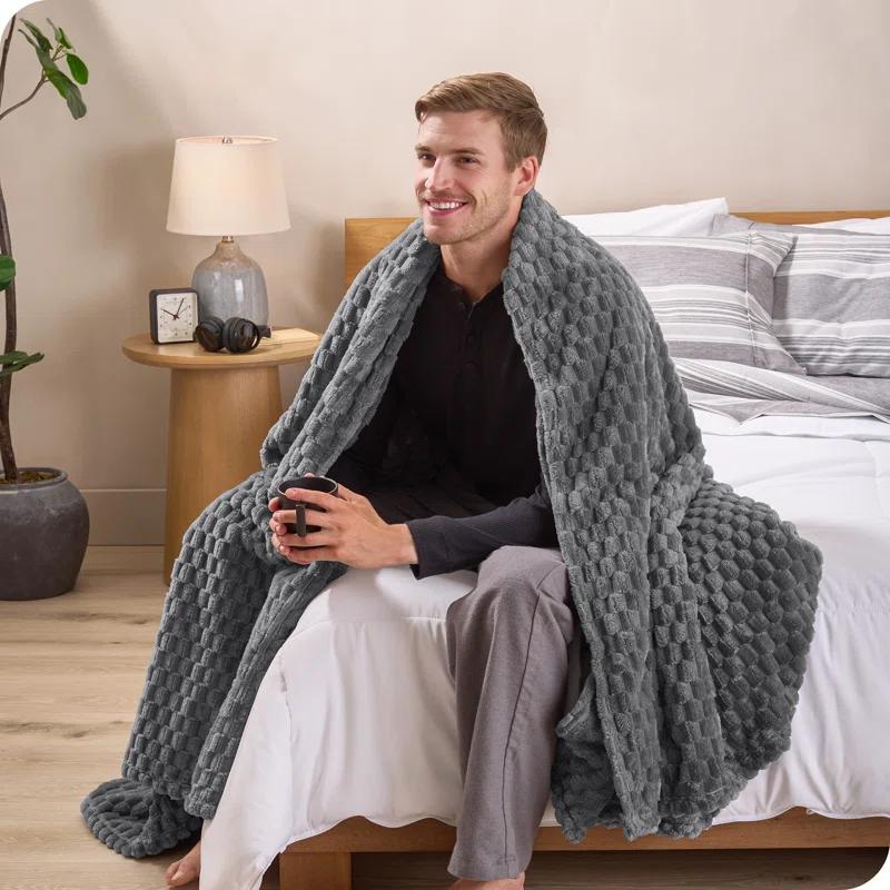 Bare Home Plush Textured Microplush Fleece Blanket | Wayfair