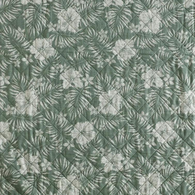 Eddie Bauer Tommy Bahama Hibiscus Jungle Cotton Reversible Green Quilt Set