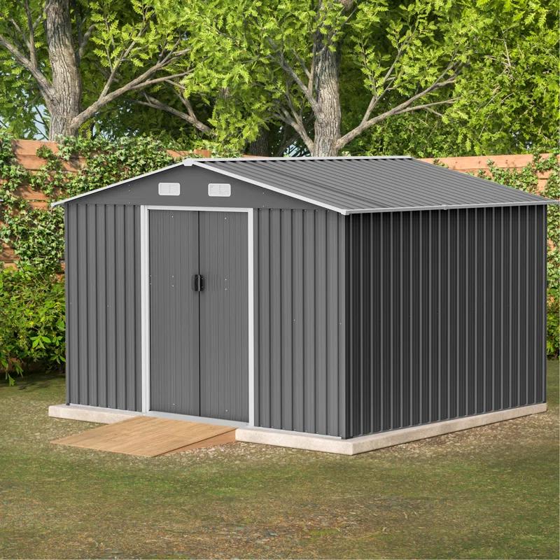 TYUNABRN 10X8 FT Outdoor Tool Storage Shed With Metal Foundation & Lockable Doors