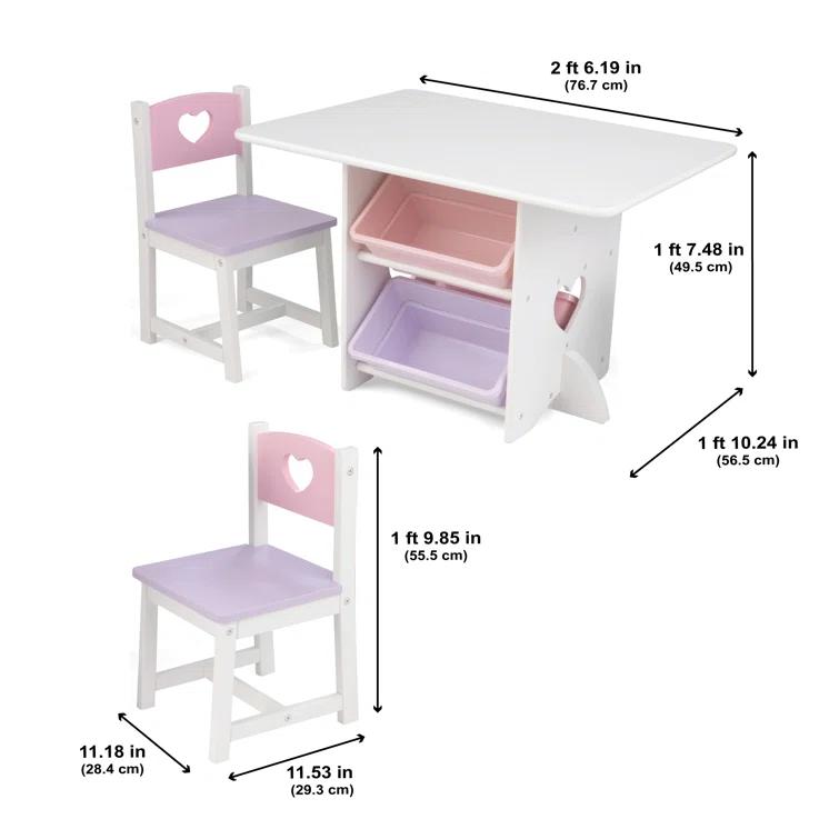 KidKraft Wooden Heart Table & Chair Set with 4 Bins