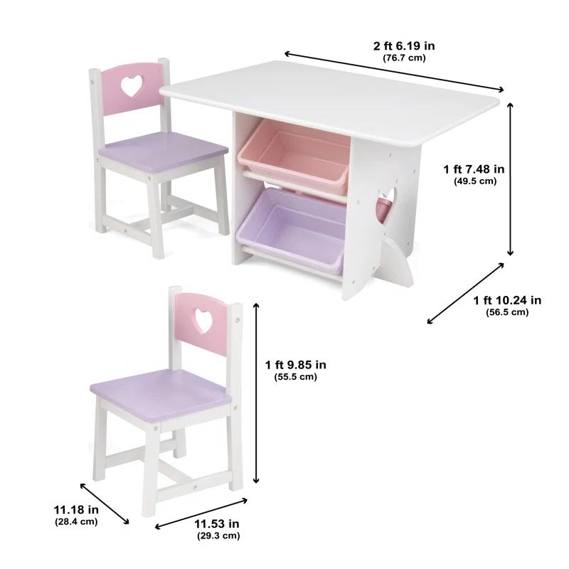 KidKraft Wooden Heart Table & Chair Set with 4 Bins