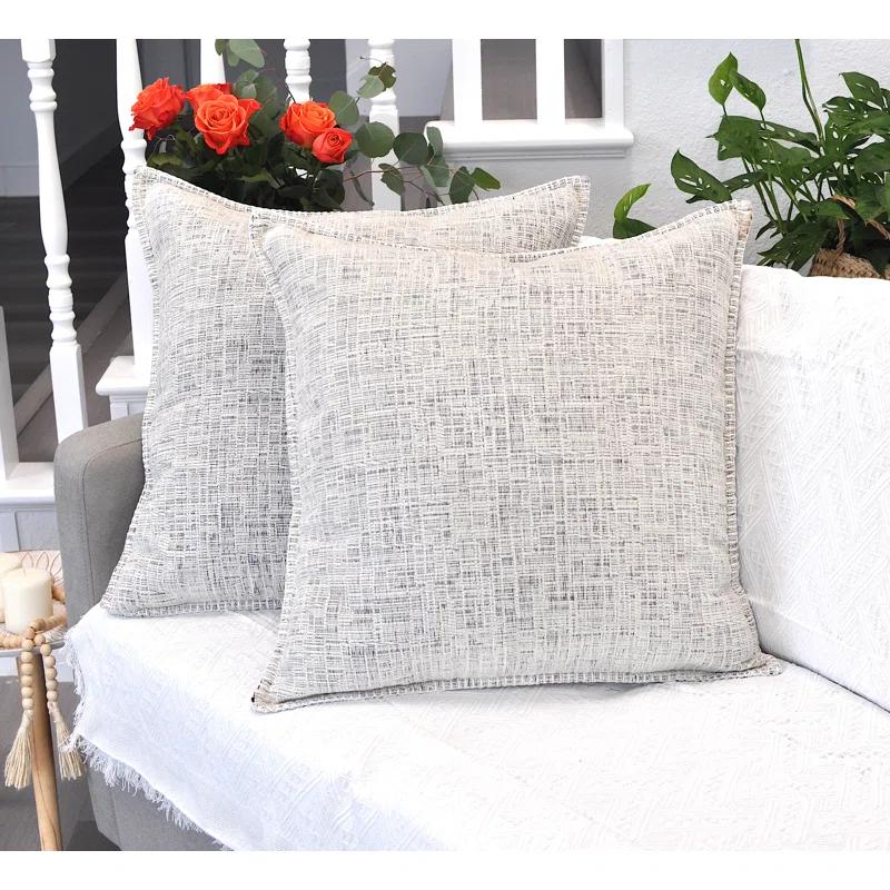 Oveesha Tassel Soft Chenille Throw Pillow Covers With Stitched Edge (Set of 2)