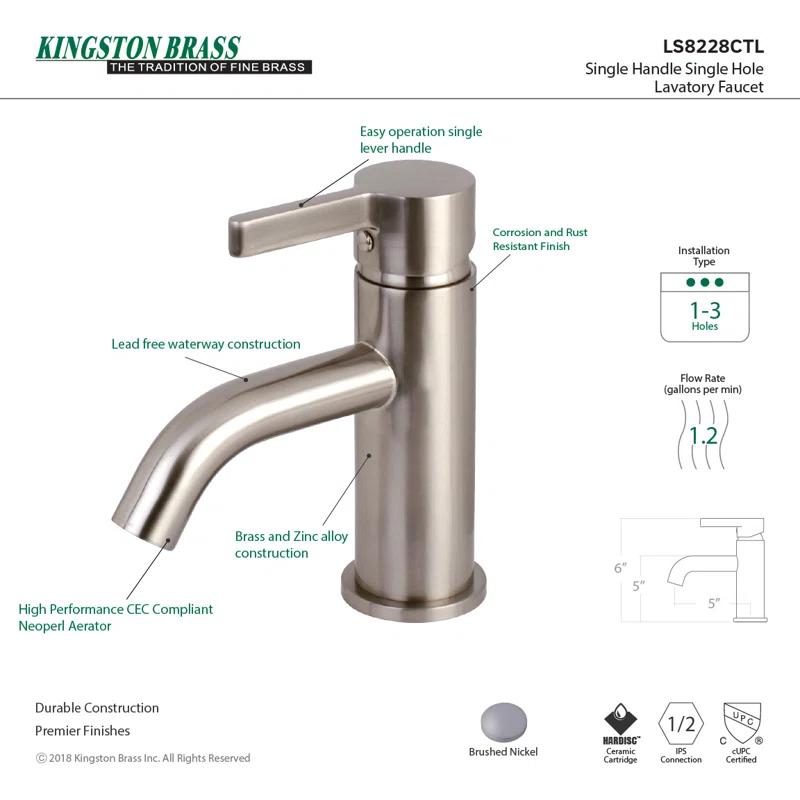 Kingston Brass Concord Single-Handle 1-Hole Deck Mount Bathroom Faucet with Push Pop-Up