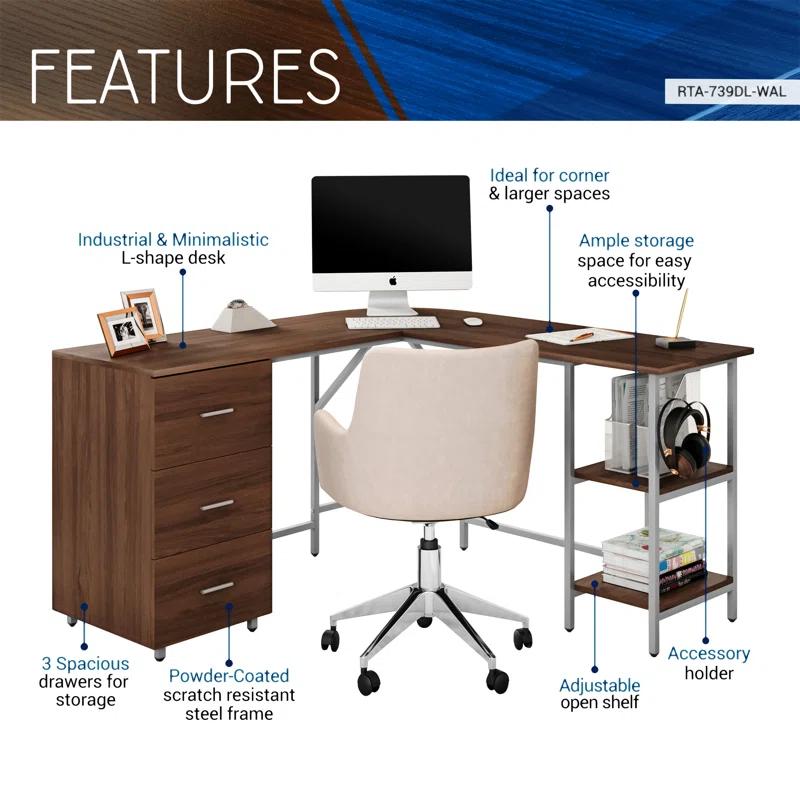 17 Stories Techni Mobili L-Shape Home Office Two-Tone Desk With Storage