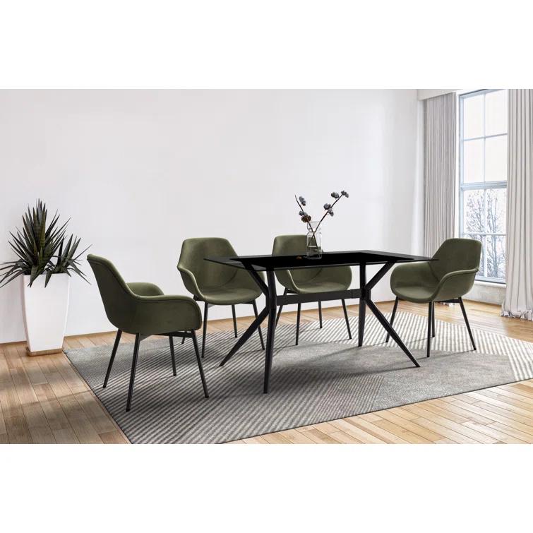 Hokku Designs Senath Modern Dining Table with Sintered Stone Top and Stainless Steel Base
