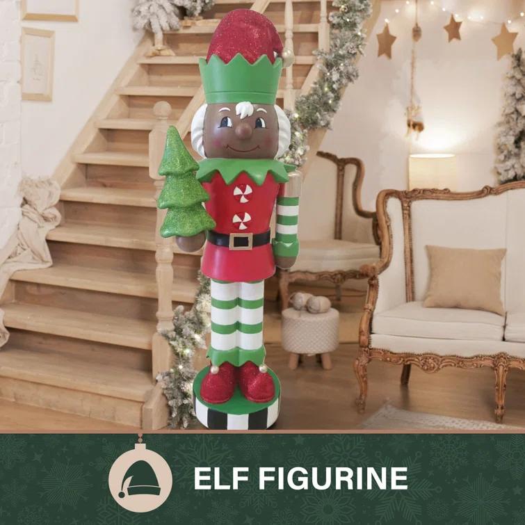 Fraser Hill Farm 48-inch Elf Nutcracker Figurine Holding Tree in Red/Green