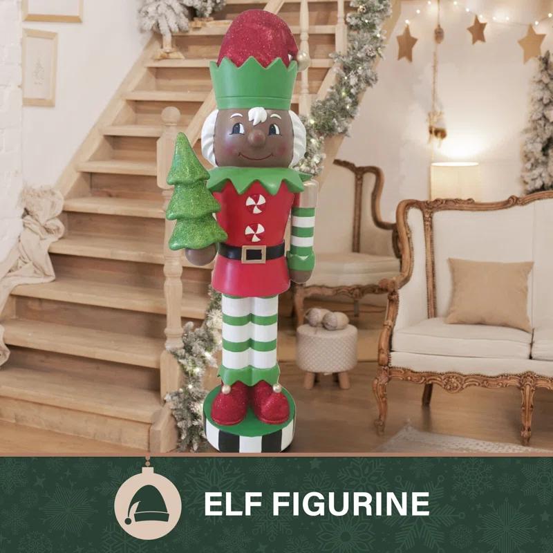 Fraser Hill Farm 48-inch Elf Nutcracker Figurine Holding Tree in Red/Green
