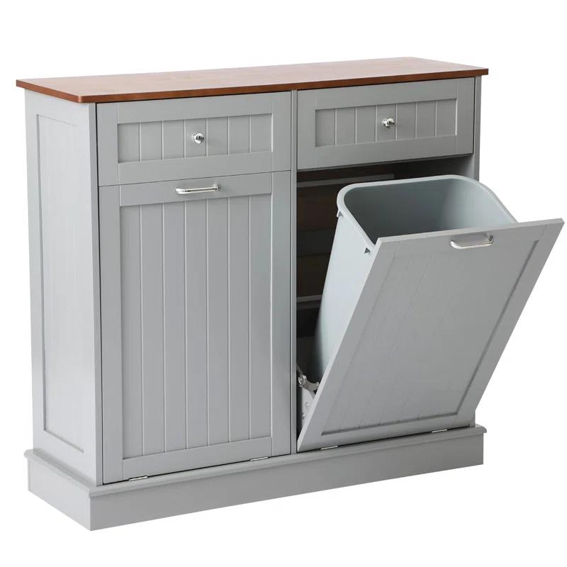 Ameriwood Tilt Out Trash Can Cabinet with Double Hidden Trash Can Holder