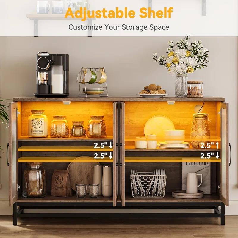 Wrought Studio™ Sideboard Buffet Storage Cabinet, Wood Accent Kitchen Coffee Bar Cabinet With 4 Doors And Adjustable Shelves For Kitchen, Dining Room, Hallway, Living Room