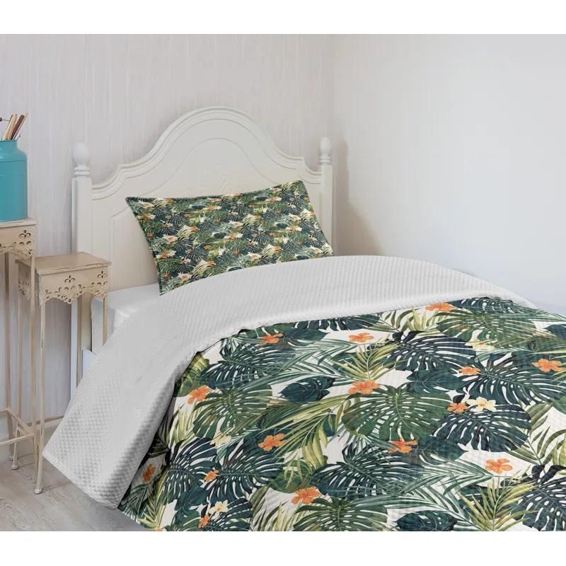 Ambesonne Ambesonne Green Bedspread Set 2 Pcs Hawaiian Tropical Flora Twin Green Dark Teal Orange