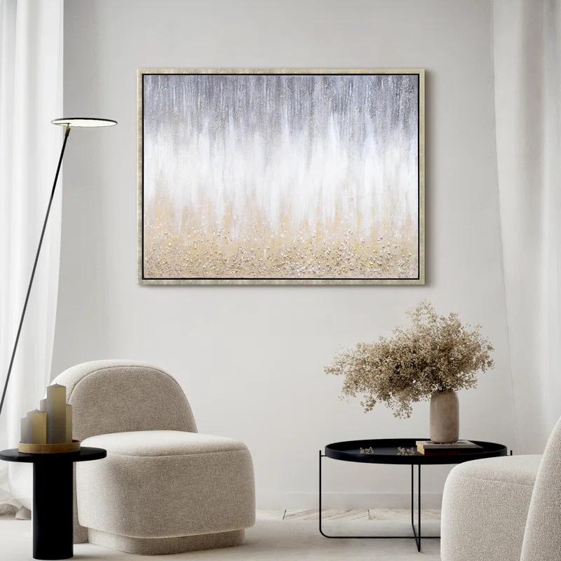 Empire Art Direct Golden Cascade Textured Glitter Hand Painted Framed Canvas Wall Art