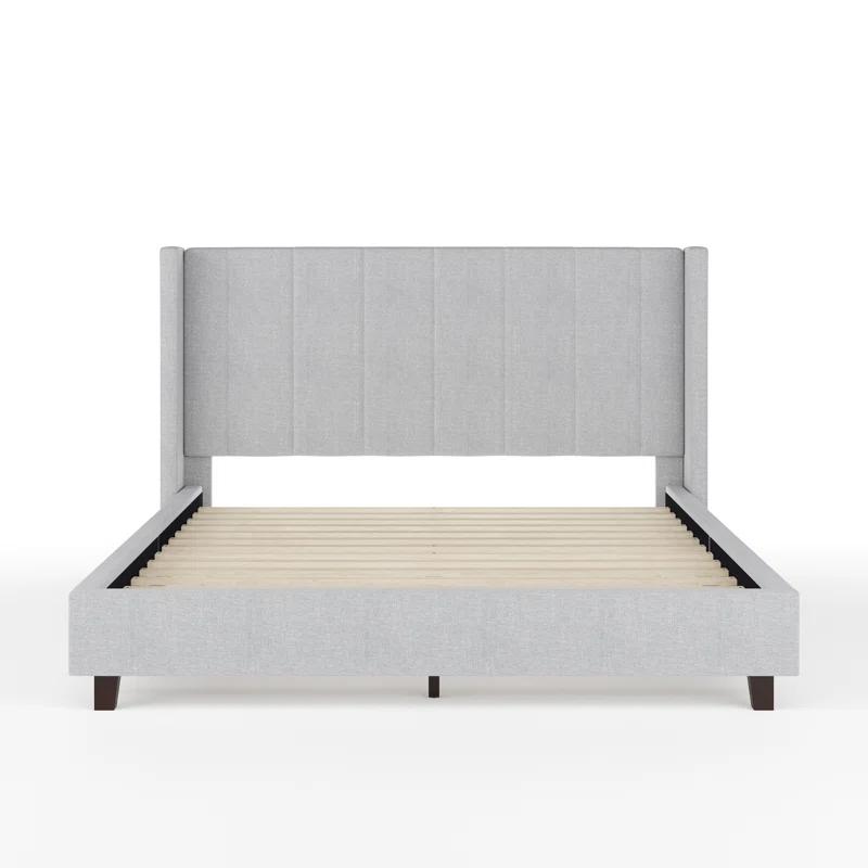 Martha Stewart Martha Stewart Kay Upholstered Platform Bed With Channel Stitched Wingback Headboard