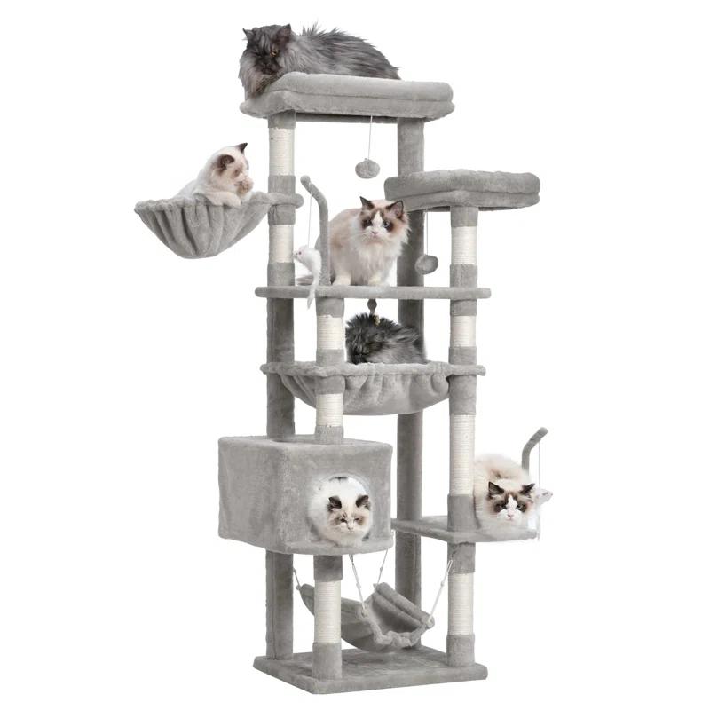 63" Cat Tree For Large Breeds - Spacious Platforms, Hammock, Sisal Scratching Posts & Cat Condo, Indoor Use