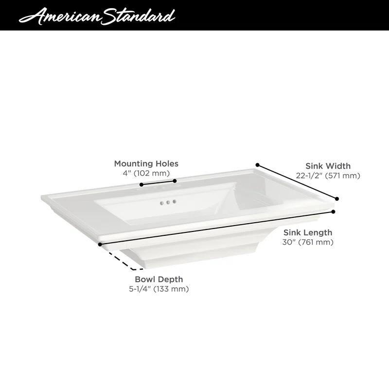 American Standard Town 22.5'' White Ceramic Rectangular Bathroom Sink with Overflow