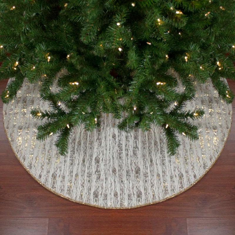 Northlight Seasonal 48" Ivory and Gold Wood Grain Pattern Christmas Tree Skirt