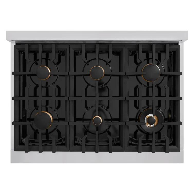 ZLINE CGRZ-36-G ZLINE Autograph Edition 36 in. 5.2 cu. ft. Classic Gas Range W/ 6 Burner Cooktop & Convection Gas Oven in Stainless Steel & Champagne Bronze Accents (CGRZ-36-CB)