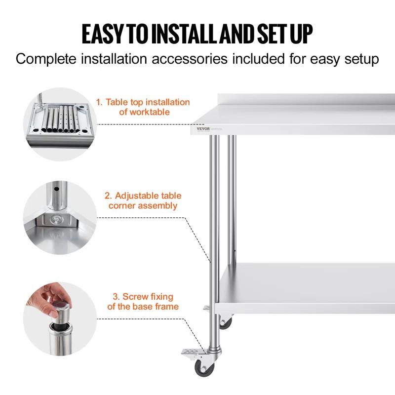 VEVOR VEVOR Stainless Steel 24'' W x 40'' H Adjustable Portable Work Table